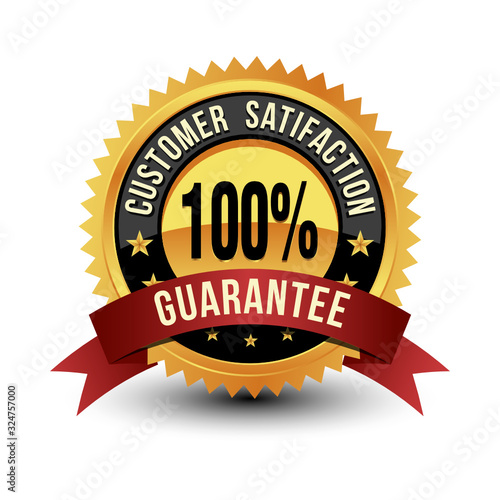 100% Customer Satisfaction Guarantee Golden Medal Isolated on White Background.