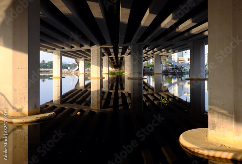 Photography Amazing scene under bridge with reflection wonderful shadow, shape, lines, curve