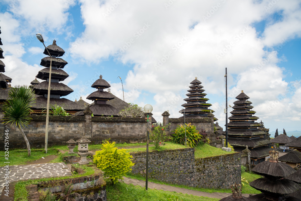 The scenery of the straw roof pagoda inside Pura Besakih or Mother Temple in Bali, Indonesia.