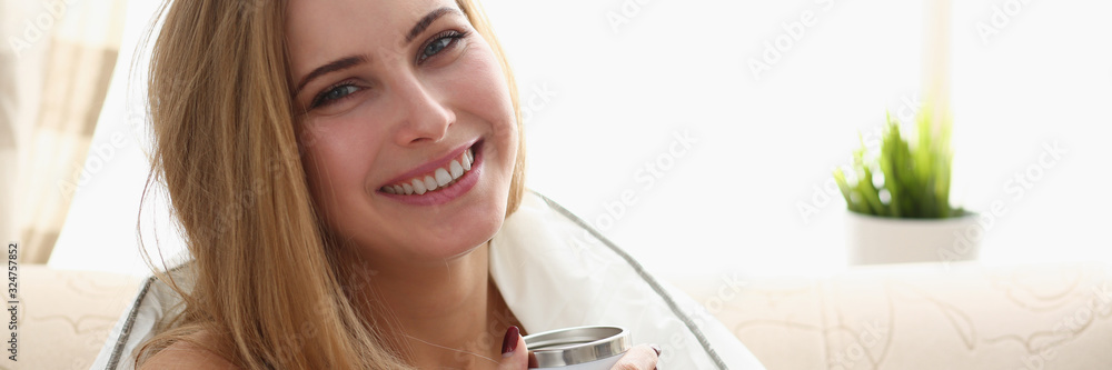 Young beautiful woman waking up in the morning concept Young beautiful woman waking up in the morning concept