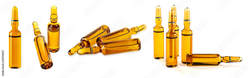 set of transparent capsules with liquid on a white background. set of transparent capsules with liquid on a white background.