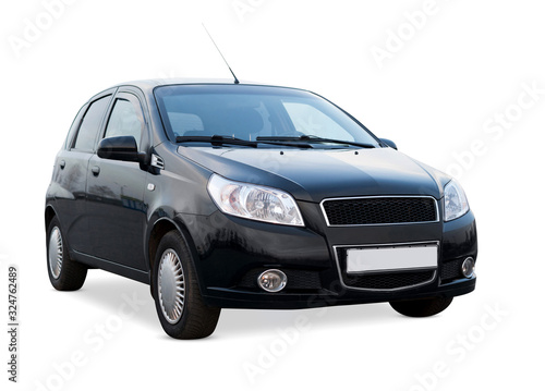 Obraz na płótnie Half turn view compact hatchback car isolated on white background