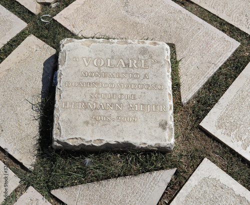  Statue of the Italian singer and songwriter Domenico Modugno famous for the song Volare was born in Polignano a Mare. Italy. The author of the sculpture is Herman Mejer photo