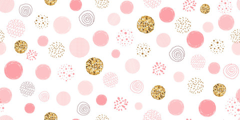 Acrylglasbilder Polka-Dot-Muster Rosa Punkte mit Goldenem Glitzer  © Tani Kuzminka