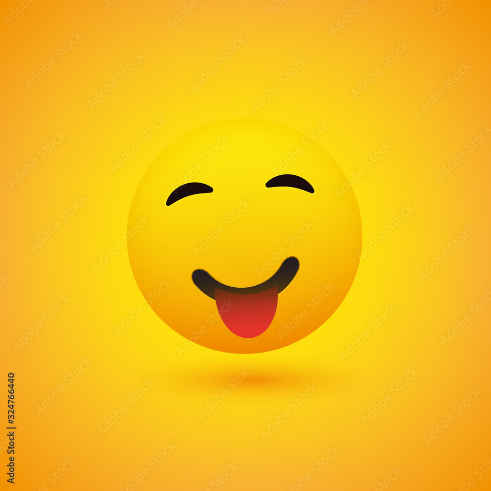 Smiling Emoji with Stuck Out Tongue - Simple Happy Emoticon on Yellow Background - Vector Design Smiling Emoji with Stuck Out Tongue - Simple Happy Emoticon on Yellow Background - Vector Design