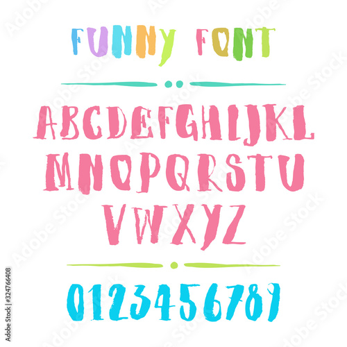 Set of hand drawn headsets, dry brush, calligraphic font written with a brush. Colored letters. Letter. Vector logo font. can be useful for packaging branded goods, posters, t-shirts.