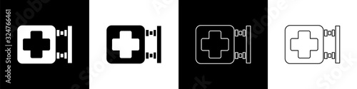 Set Hospital signboard icon isolated on black and white background. Vector Illustration