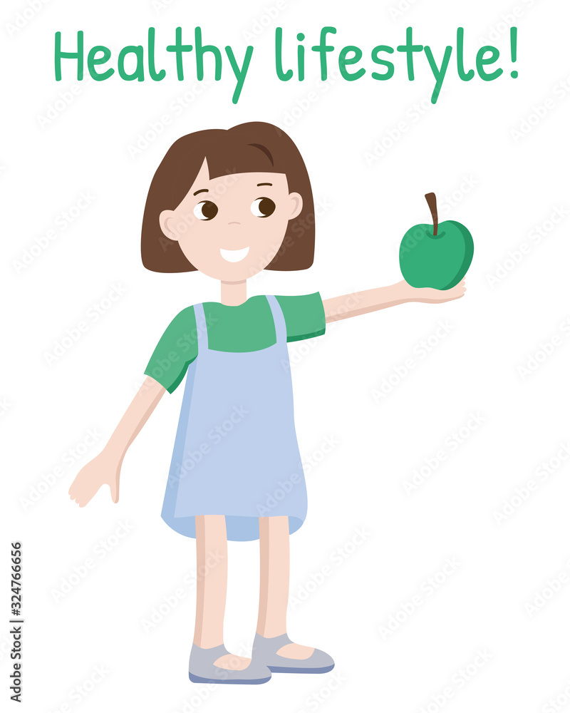 Healthy child. Girl holds out an apple. Healthy lifestyle. Healthy fruits and vegetables. Healthy child. Girl holds out an apple. Healthy lifestyle. Healthy fruits and vegetables.