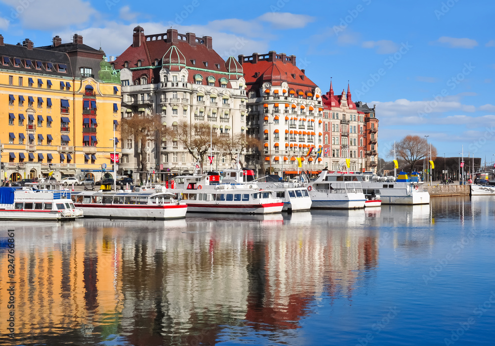 Buildings on Strandvagen embankment, Stockholm, Sweden