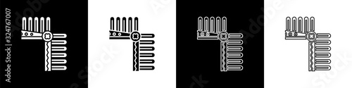 Set Indian headdress with feathers icon isolated on black and white background. Native american traditional headdress. Vector Illustration