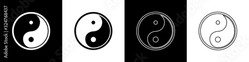 Set Yin Yang symbol of harmony and balance icon isolated on black and white background. Vector Illustration