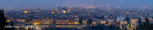 Bologna - The panorama of Bologna old town at evening dusk.
