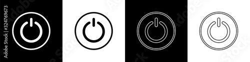 Set Power button icon isolated on black and white background. Start sign. Vector Illustration