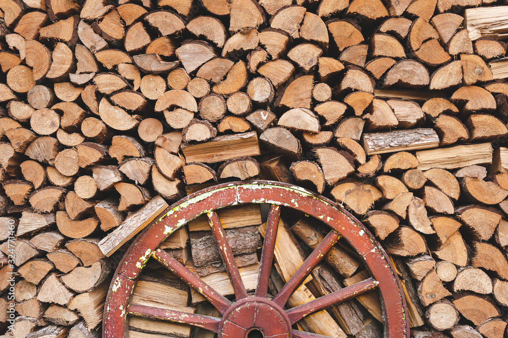 Wood stack with a redwheel