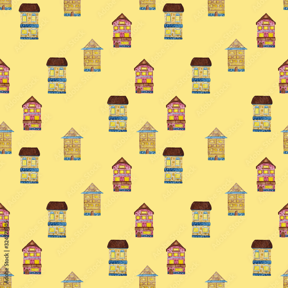 Seamless pattern with old european brick houses. Seamless pattern with old european brick houses.