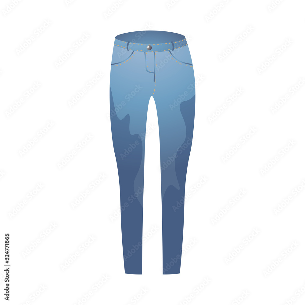 Trendy blue narrow denim pants front view. Vector illustration in flat cartoon style.