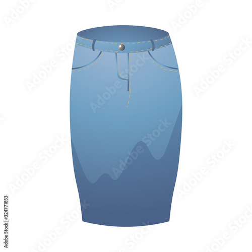 Trendy female blue narrow denim skirt front view. Vector illustration in flat cartoon style.
