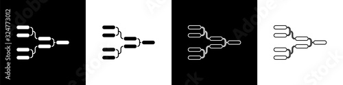 Set Results and standing tables scoreboard championship tournament bracket icon isolated on black and white background. Vector Illustration