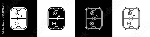 Set Air hockey table icon isolated on black and white background. Vector Illustration