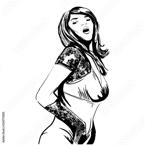 Sexy woman. Fashion illustration created in ink style. Vector illustration.