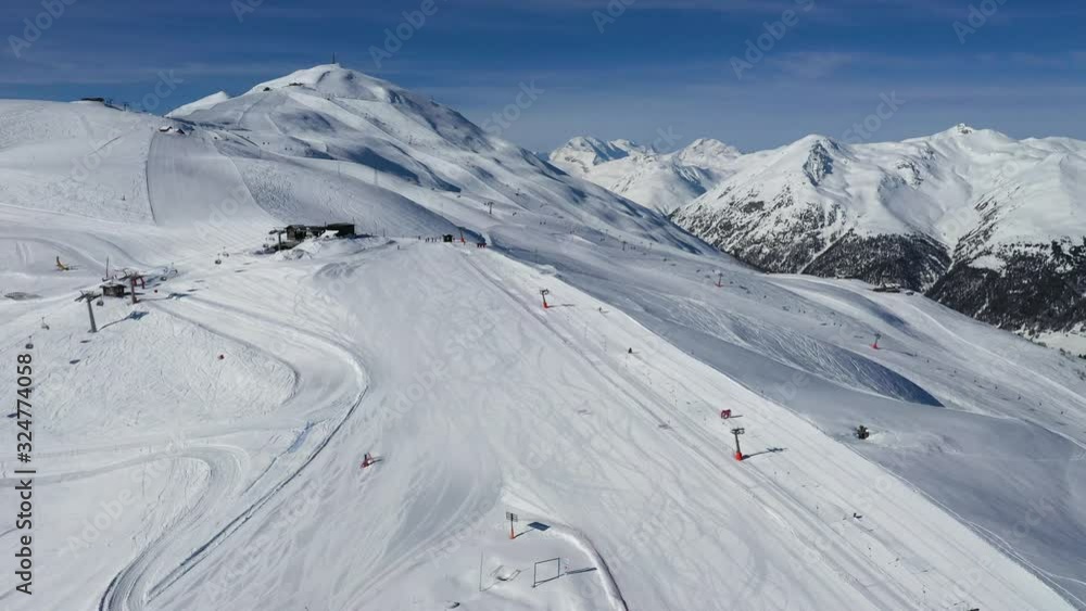 Drone view of mountain ski slopes. Drone view of mountain ski slopes.