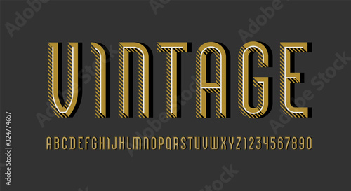 Vintage high font, retro alphabet sans serif, letters from A to Z and numbers from 0 to 9 for you designs, vector illustration