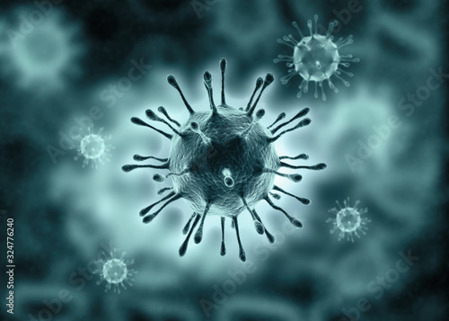 Microscopic view of deadly Coronavirus. 3d illustration.