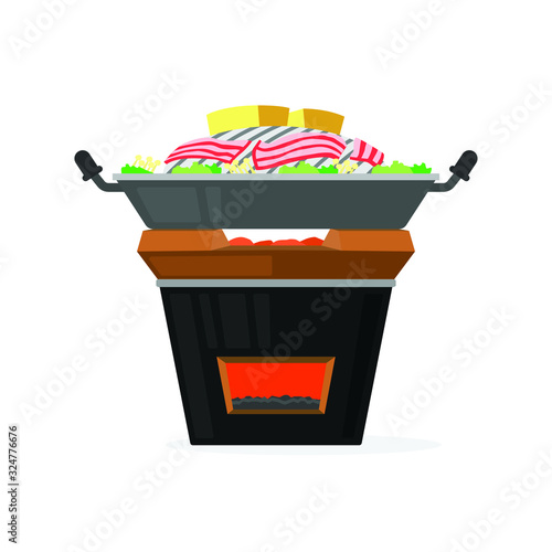 Grilled pork pan on oven flat style,Asia food culture