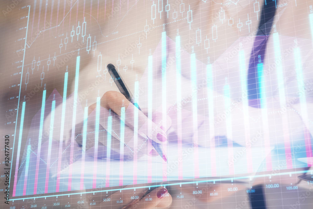 custom made wallpaper toronto digitalDouble exposure of hands making notes with forex chart huds. Stock market concept.