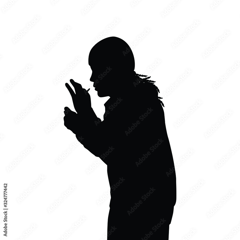 Young hippie smokes marijuana silhouette vector Young hippie smokes marijuana silhouette vector