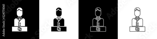 Set Casino dealer icon isolated on black and white background. Casino croupier. Vector Illustration