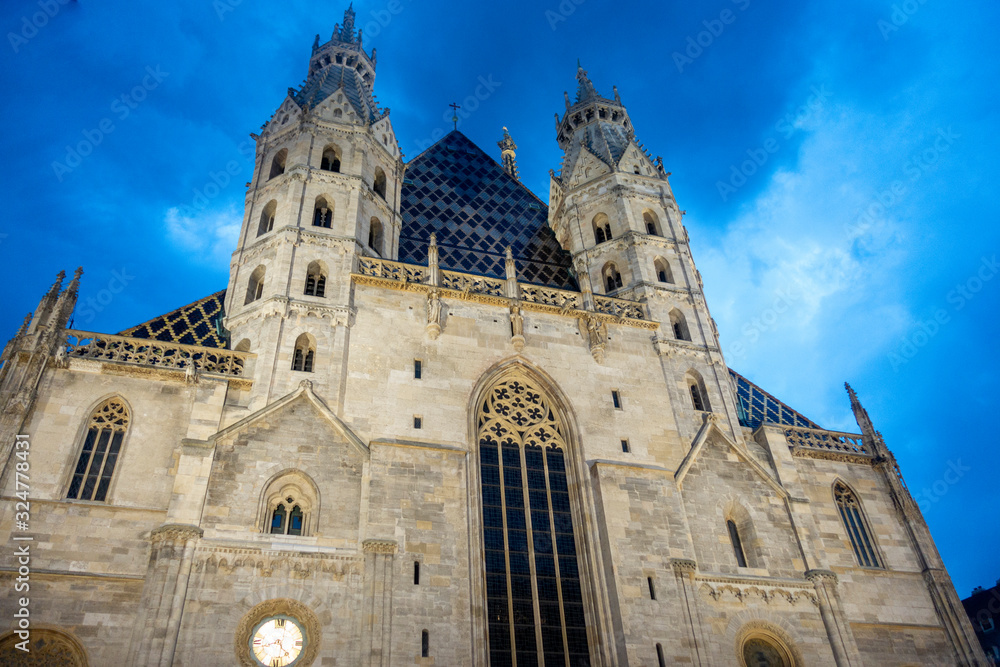  St. Stephen's Cathedral in Vienna, capital of Austria, on twilight, summer day