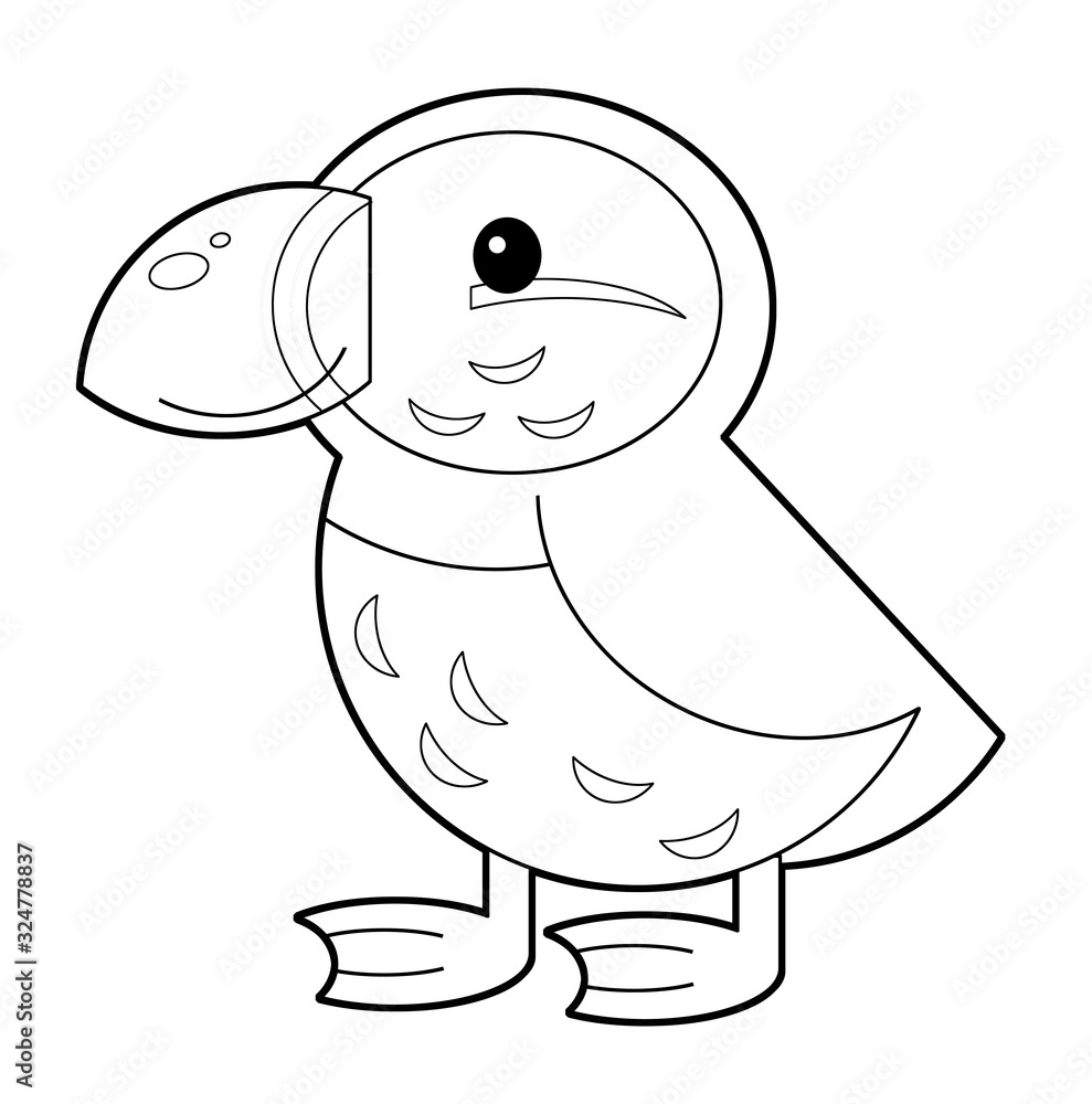 cartoon sketch scene with flying bird puffin isolated on white background illustration cartoon sketch scene with flying bird puffin isolated on white background illustration