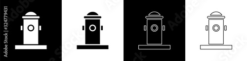 Set Fire hydrant icon isolated on black and white background. Vector Illustration