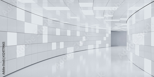 abstract white futuristic modern underground hallway hall 3d render illustration