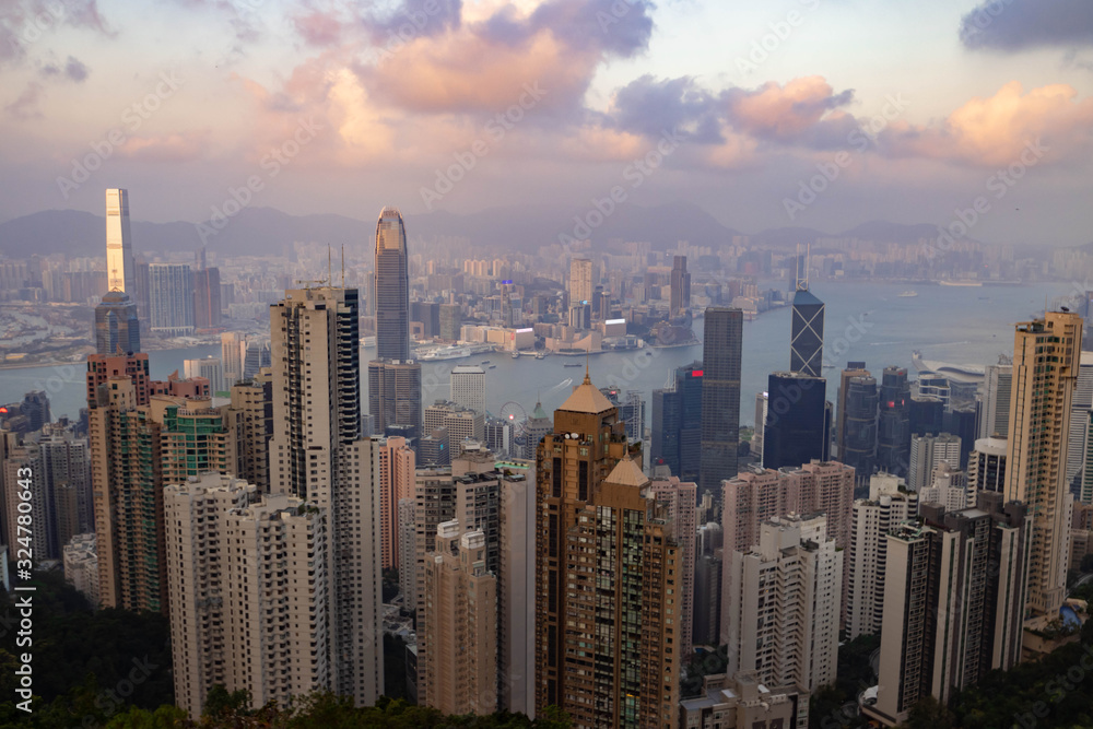 View of Hong Kong and Victoria harbour from Victoria peak