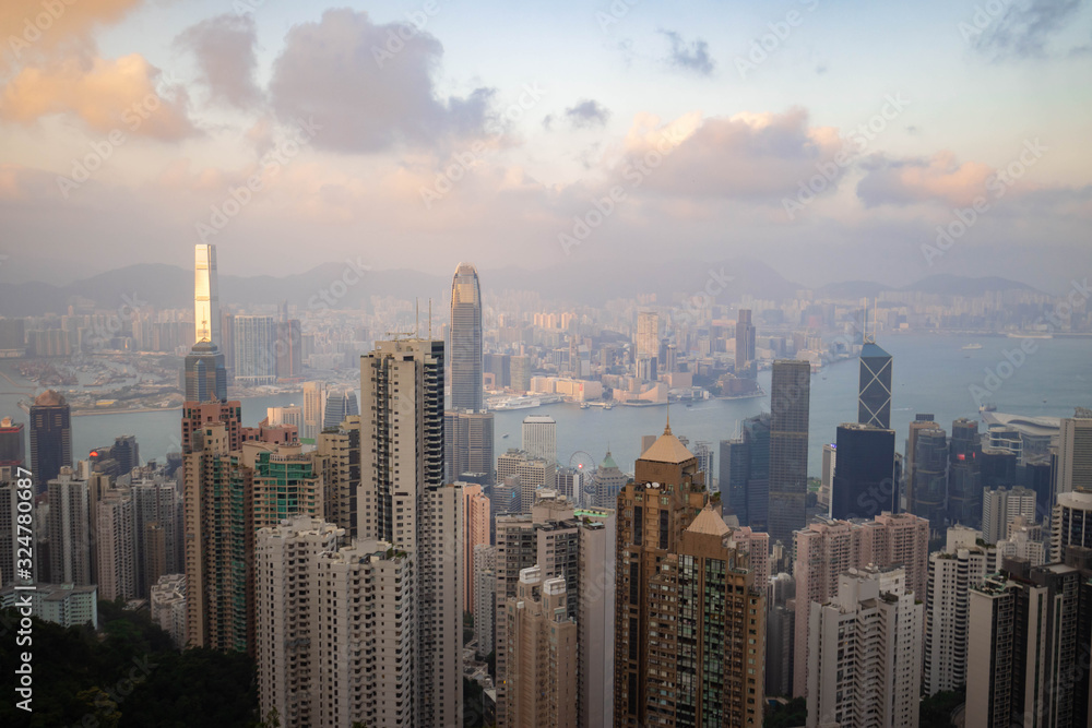 Victoria peak. View of Hong Kong and Victoria harbour