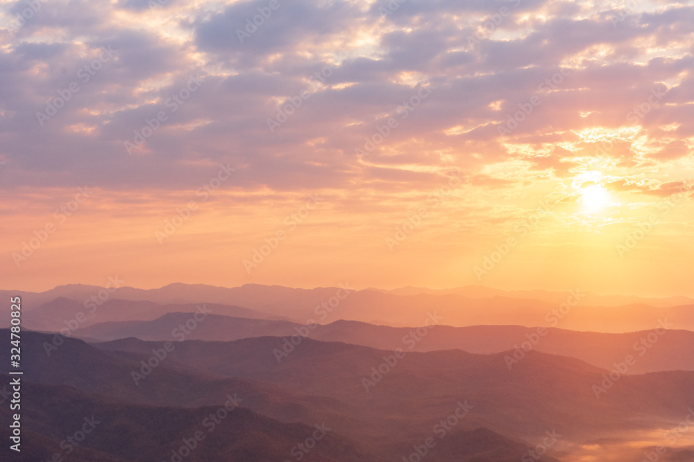  Mountains during sunset. Beautiful natural landscape in the summer time