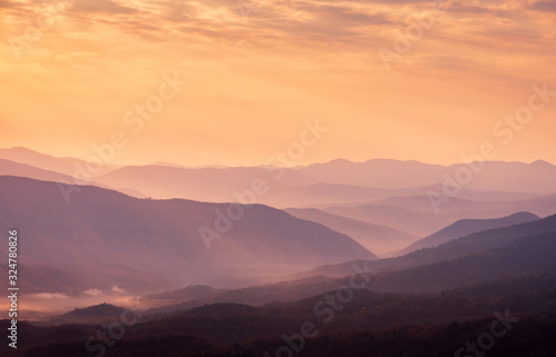  Mountains during sunset. Beautiful natural landscape in the summer time © Nawaphon