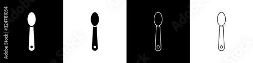 Set Heroin in a spoon icon isolated on black and white background. Concept of drug addiction and dependence from the narcotic. Junkie lifestyle. Vector Illustration