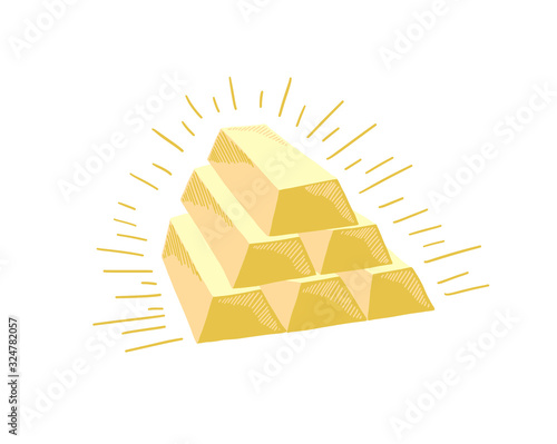hand drawing sketch icon of six gold bars