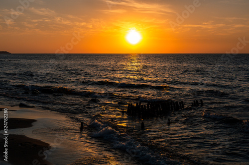 Beautiful sunset at baltic sea. Sea sunset background.