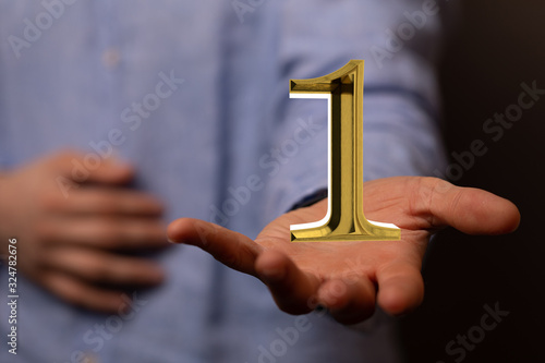 First or one  Years award Digital number award Anniversary 3d.