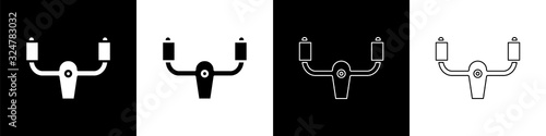 Set Aircraft steering helm icon isolated on black and white background. Aircraft control wheel. Vector Illustration