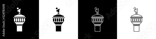 Set Radar icon isolated on black and white background. Search system. Satellite sign. Vector Illustration