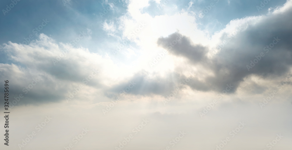 Blue sky and white cloud summer sun background.