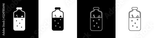 Set Mulled wine with ingredients icon isolated on black and white background. Cinnamon stick, clove, lemon slice. Vector Illustration