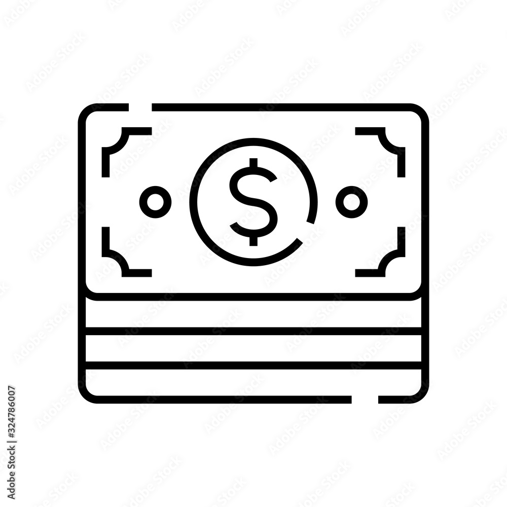 Banknotes line icon, concept sign, outline vector illustration, linear symbol. Banknotes line icon, concept sign, outline vector illustration, linear symbol.