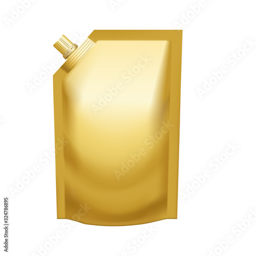 Realistic golden pouch doypack with side spout
