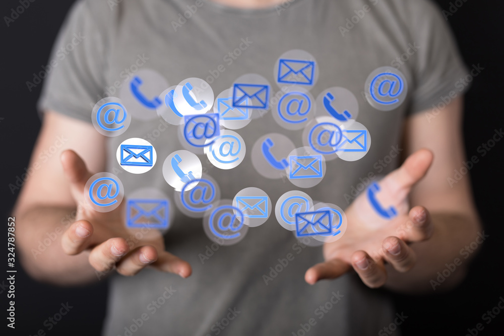 Hand Touching Email With Finger. Hand Touching Email With Finger.